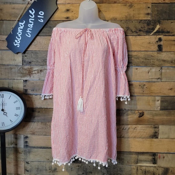 Gianni Bini Dresses & Skirts - SALE-GB brand women's red and white candy stripped off shoulder dress size small